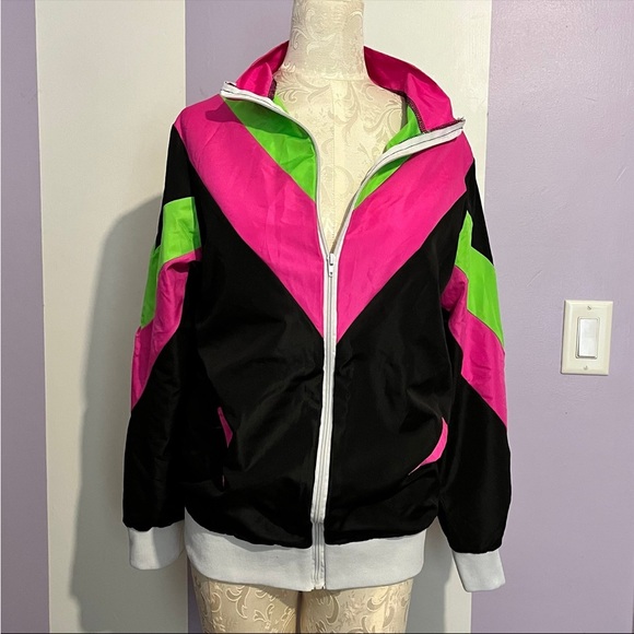 Women’s Sm/Md 2-8 Tracksuit Costume Windbreaker 80’s Neon Jacket Pants Set - Picture 4 of 12
